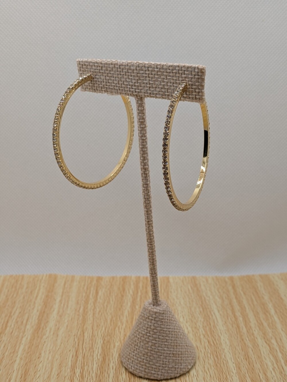 Sterling Silver Gold Finish Pavé Style Crystal Hoop Earrings